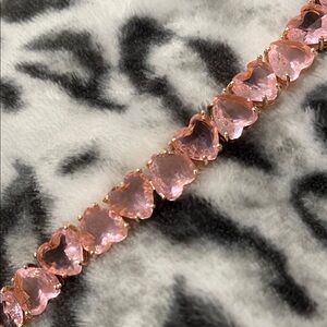 Guess Alternating Heart-Shape Pink Rose Stone Gold Flex Bracelet